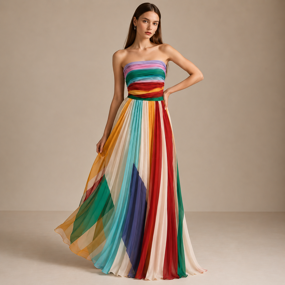 Robe Longue Bustier Plissée