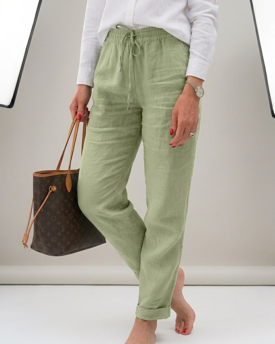 Pantalon décontracté en coton et lin