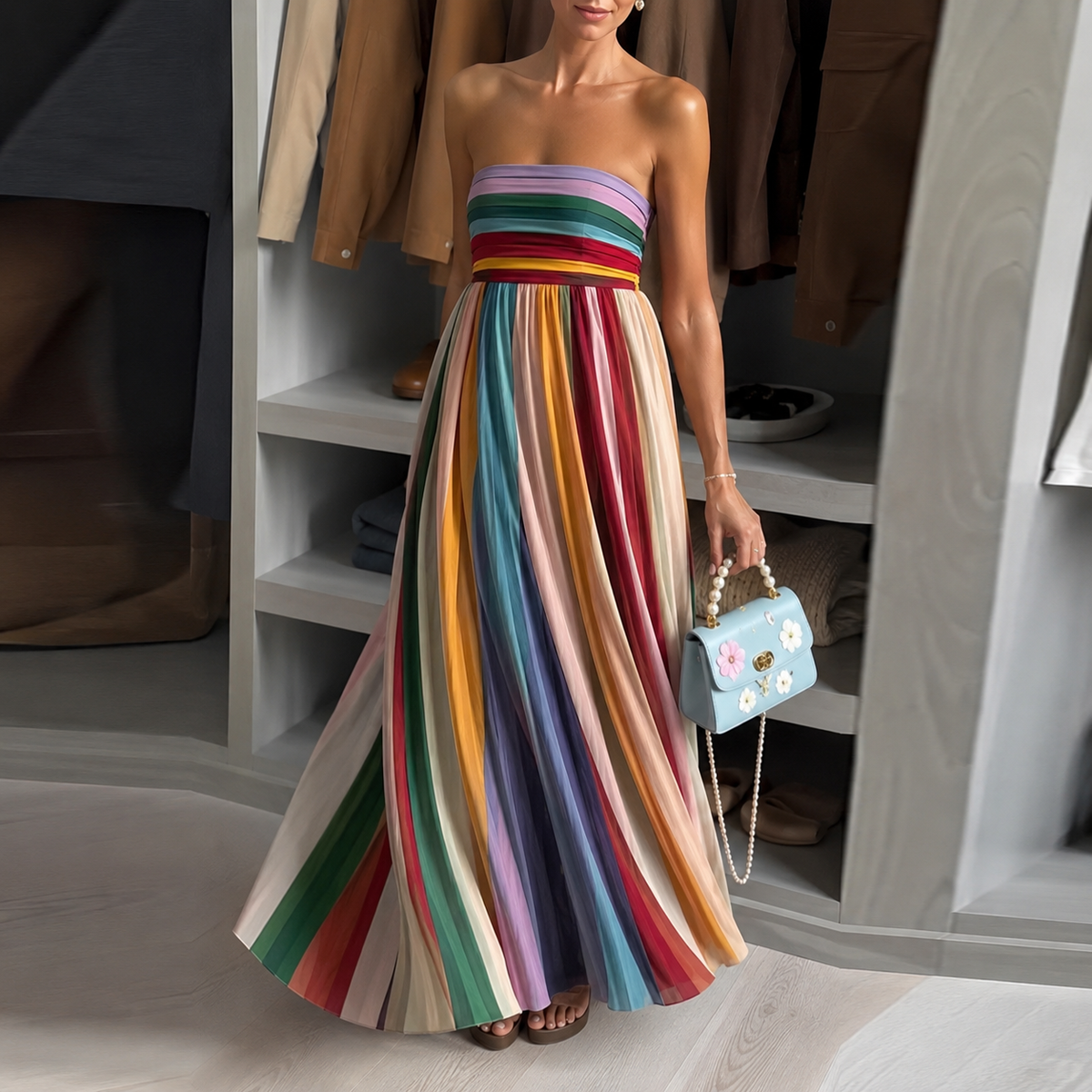 Robe Longue Bustier Plissée