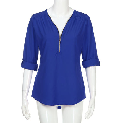 Blouse Fluide à Manches Modulables et Col Zippé