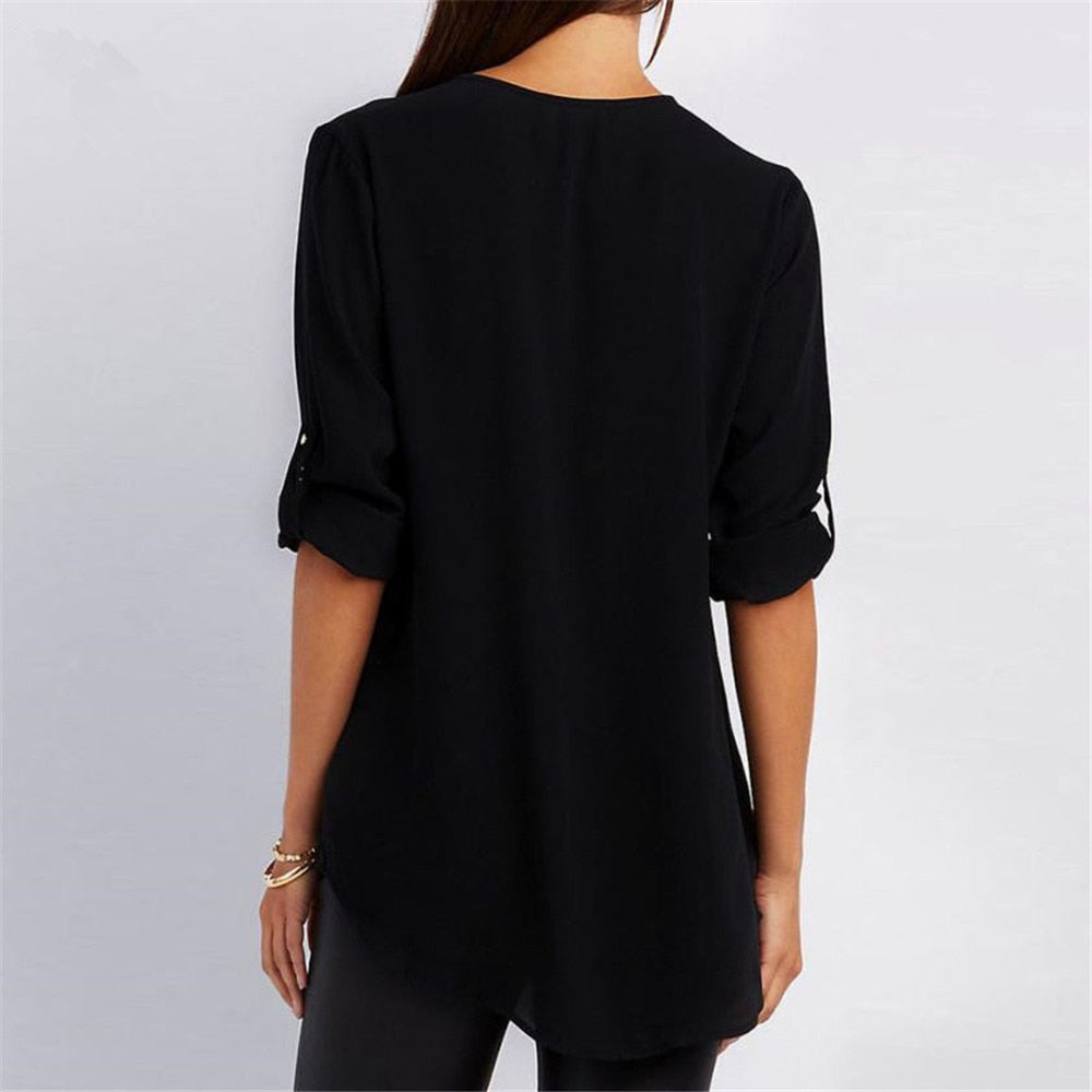 Blouse Fluide à Manches Modulables et Col Zippé