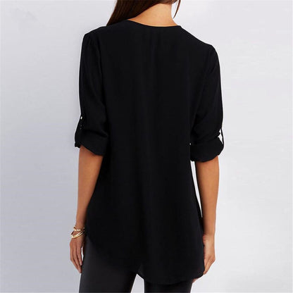 Blouse Fluide à Manches Modulables et Col Zippé