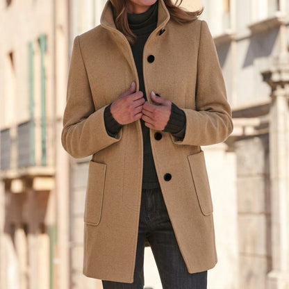 Manteau Cintrée Urbain à Col Montant, Tendance automne
