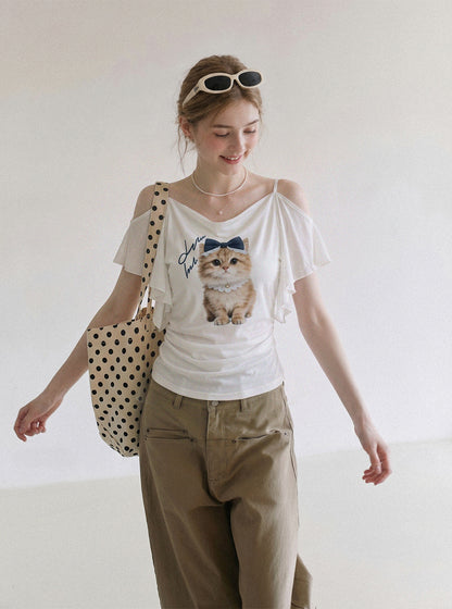 T-shirt Kitten Chic à épaules dénudées