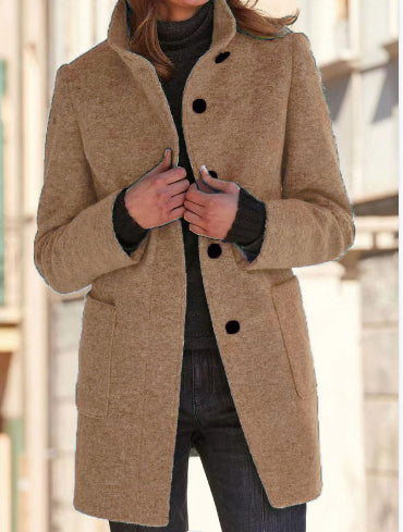Manteau Cintrée Urbain à Col Montant, Tendance automne