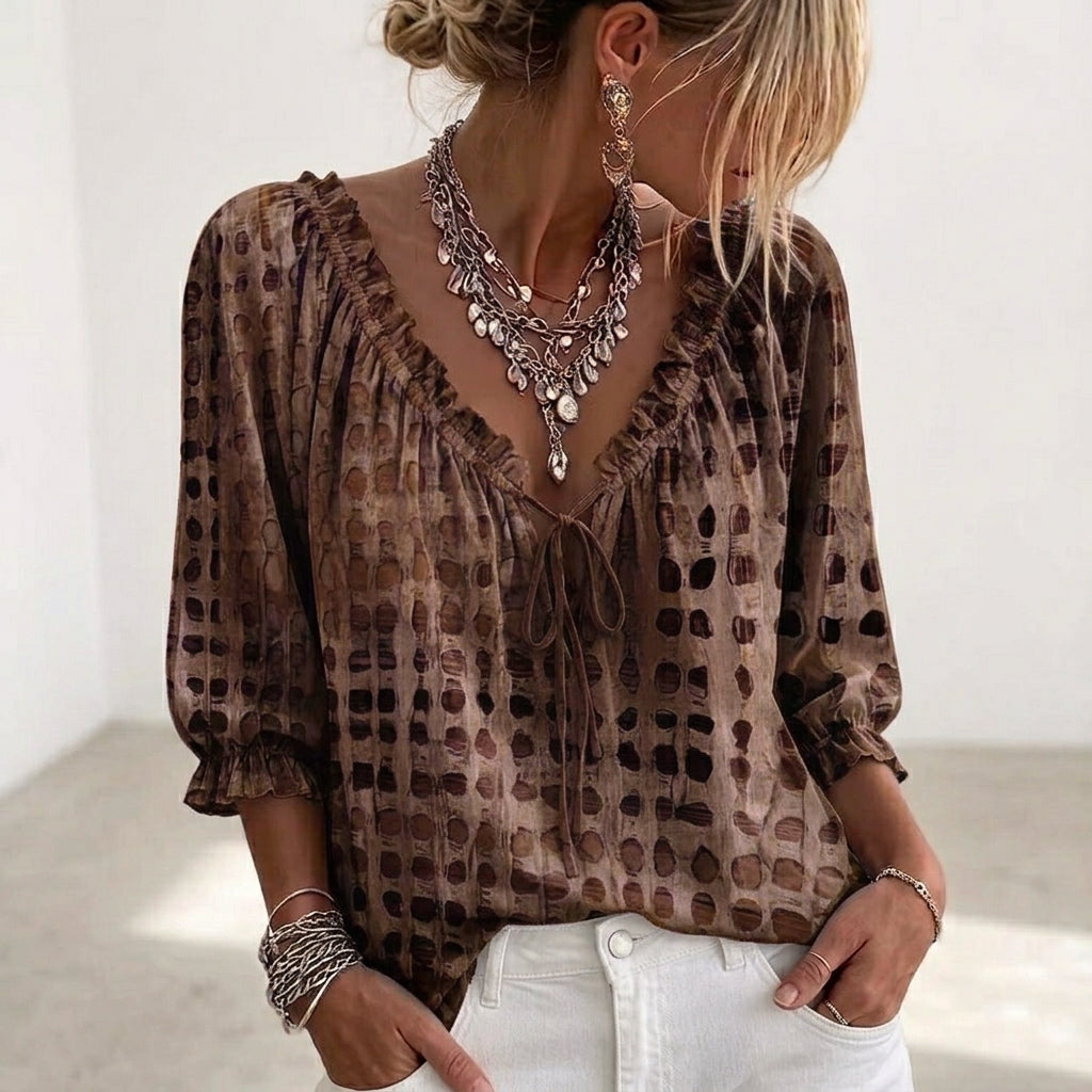 Blouse Fluid Col Noué Texturé