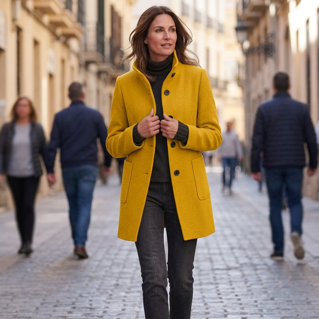 Manteau Cintrée Urbain à Col Montant, Tendance automne
