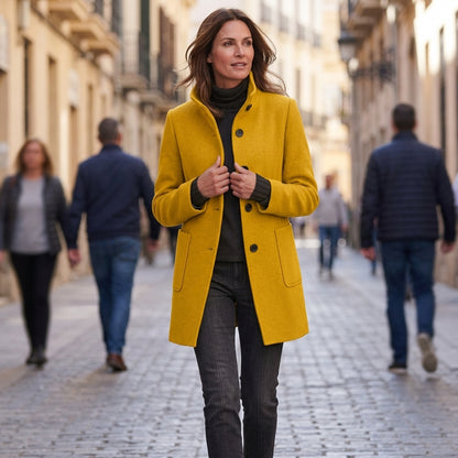 Manteau Cintrée Urbain à Col Montant, Tendance automne