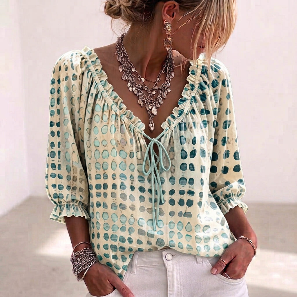 Blouse Fluid Col Noué Texturé