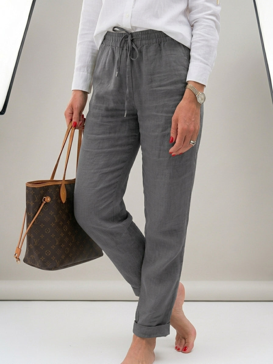 Pantalon décontracté en coton et lin