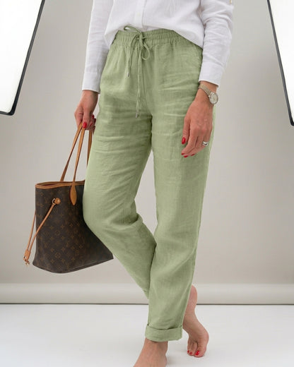 Pantalon décontracté en coton et lin