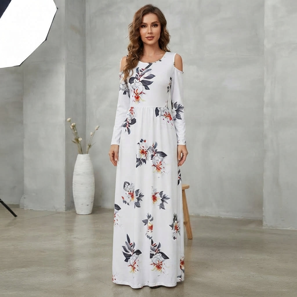 Robe Maxivale Champêtre, Évasée & Style Épaules Nues