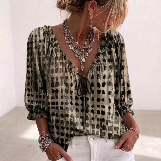 Blouse Fluid Col Noué Texturé