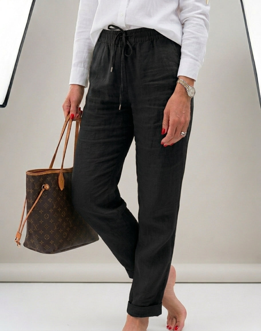 Pantalon décontracté en coton et lin