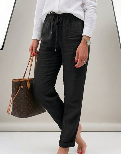 Pantalon décontracté en coton et lin