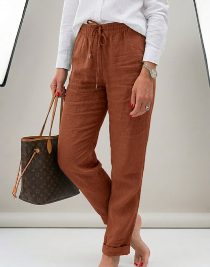 Pantalon décontracté en coton et lin
