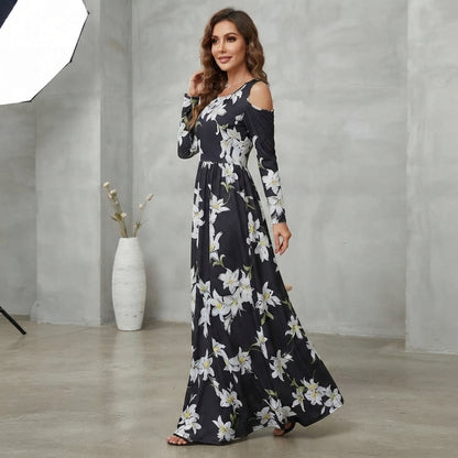 Robe Maxivale Champêtre, Évasée & Style Épaules Nues