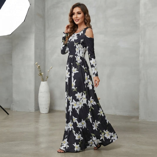 Robe Maxivale Champêtre, Évasée & Style Épaules Nues