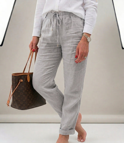 Pantalon décontracté en coton et lin