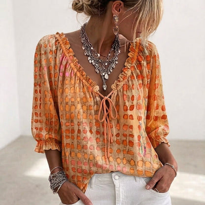 Blouse Fluid Col Noué Texturé