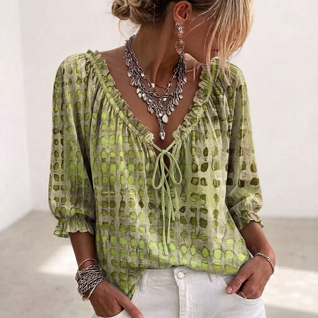 Blouse Fluid Col Noué Texturé
