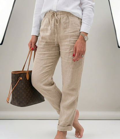 Pantalon décontracté en coton et lin