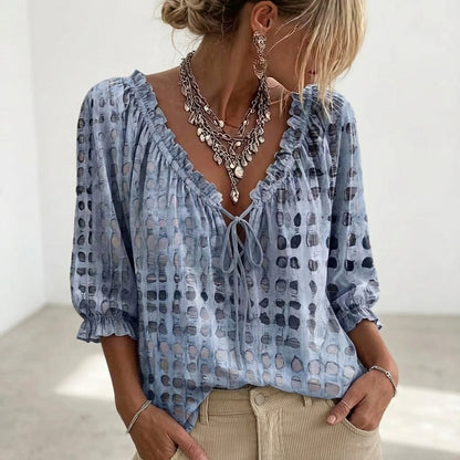 Blouse Fluid Col Noué Texturé
