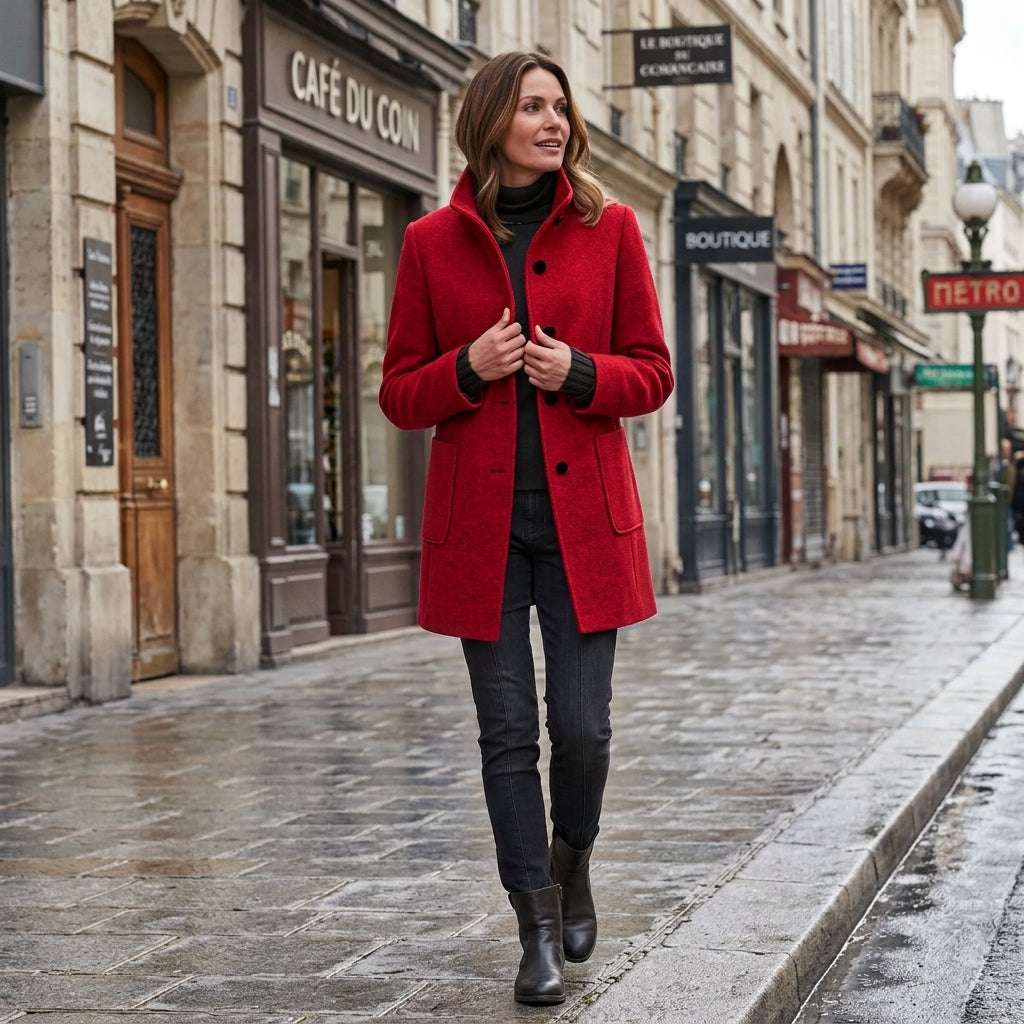 Manteau Cintrée Urbain à Col Montant, Tendance automne
