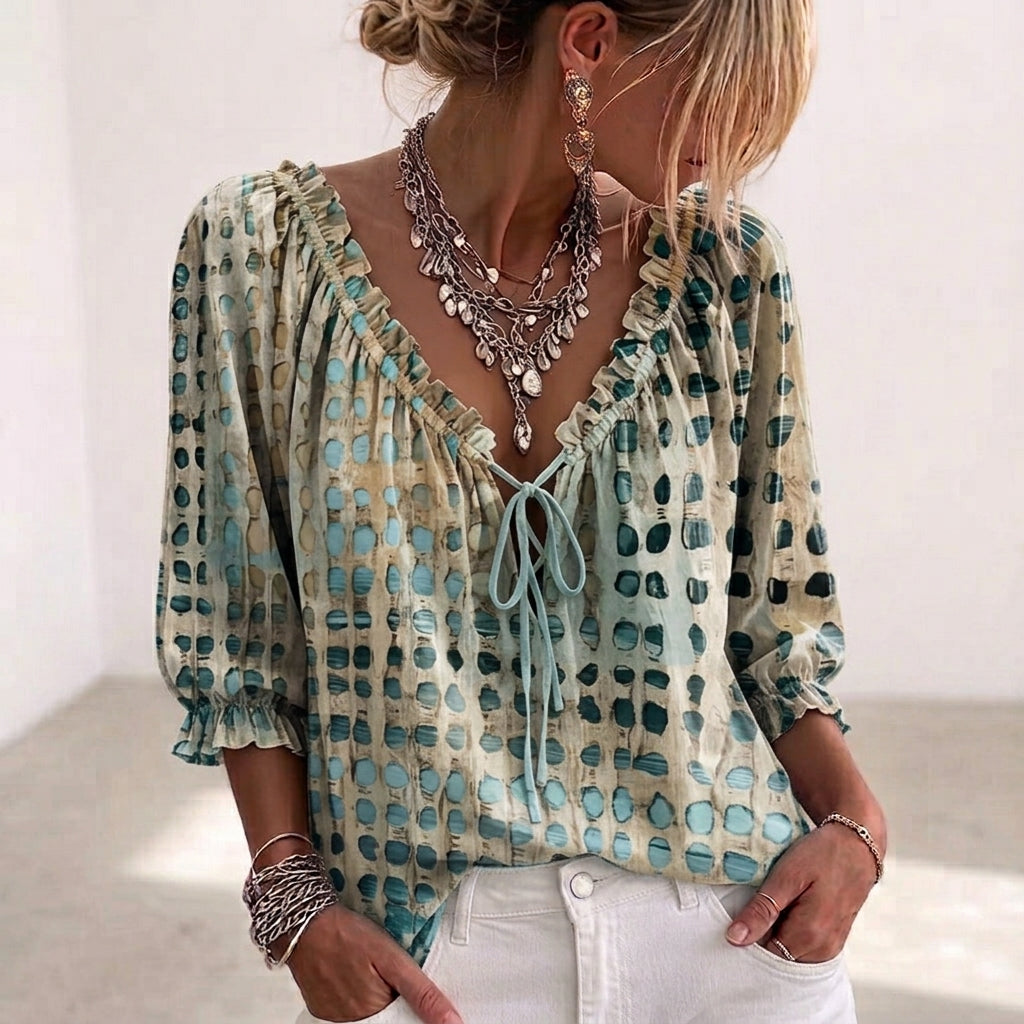 Blouse Fluid Col Noué Texturé