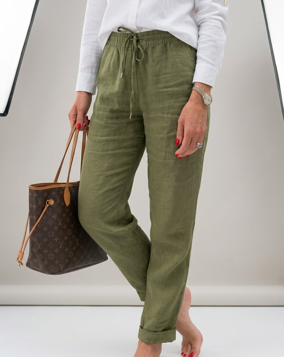 Pantalon décontracté en coton et lin