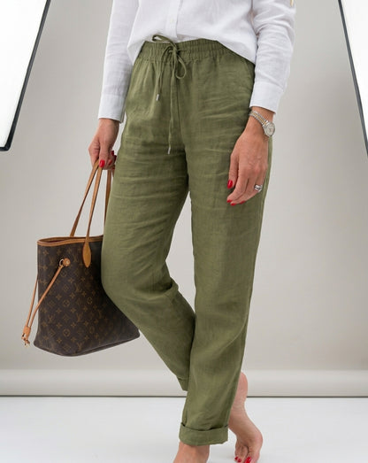 Pantalon décontracté en coton et lin