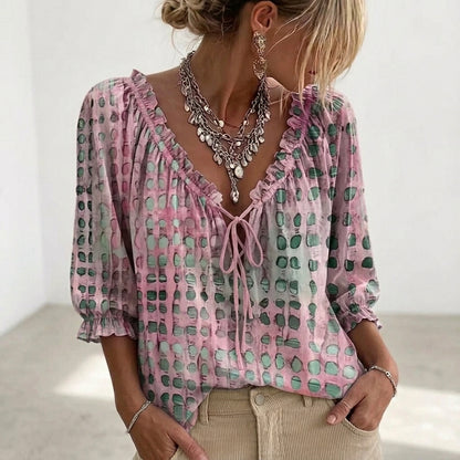 Blouse Fluid Col Noué Texturé