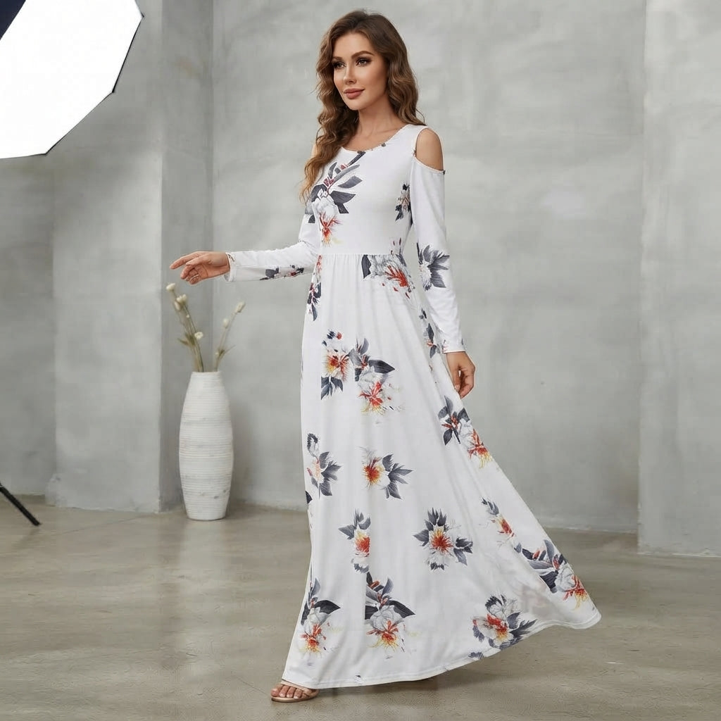 Robe Maxivale Champêtre, Évasée & Style Épaules Nues