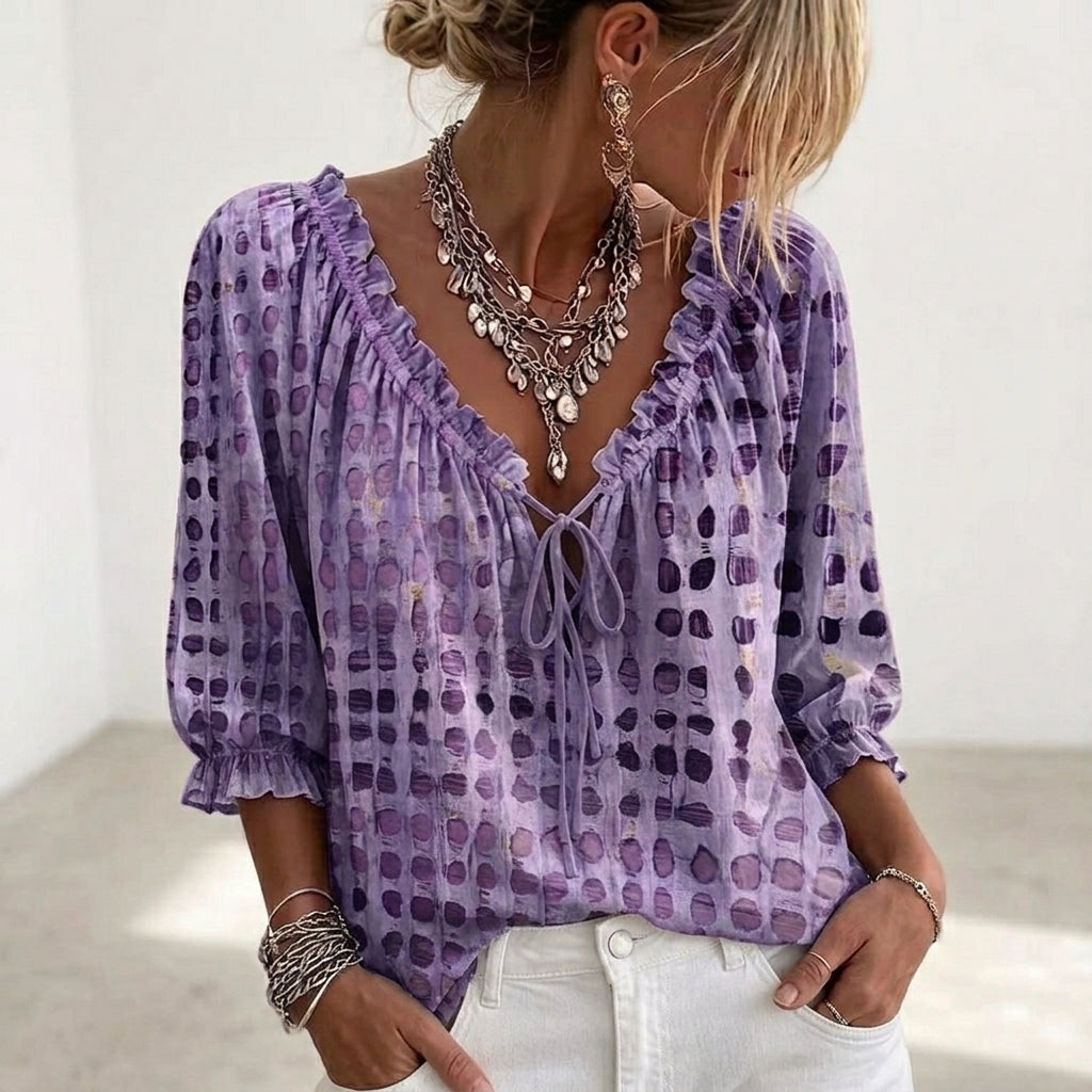 Blouse Fluid Col Noué Texturé
