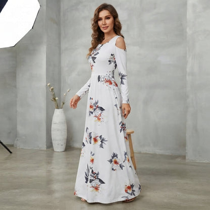 Robe Maxivale Champêtre, Évasée & Style Épaules Nues