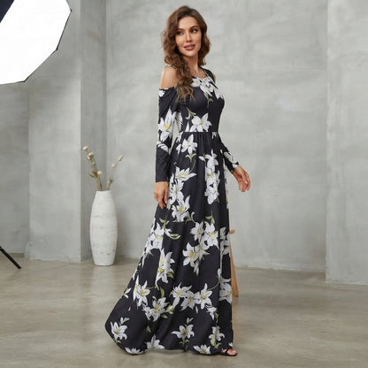 Robe Maxivale Champêtre, Évasée & Style Épaules Nues