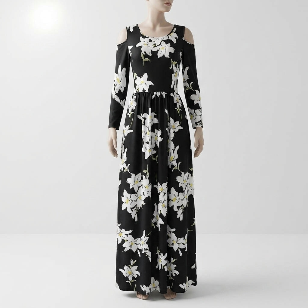 Robe Maxivale Champêtre, Évasée & Style Épaules Nues