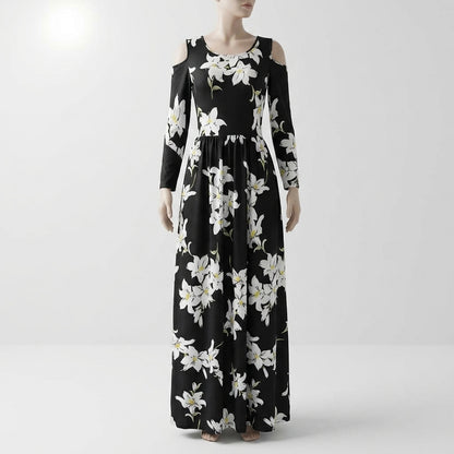 Robe Maxivale Champêtre, Évasée & Style Épaules Nues