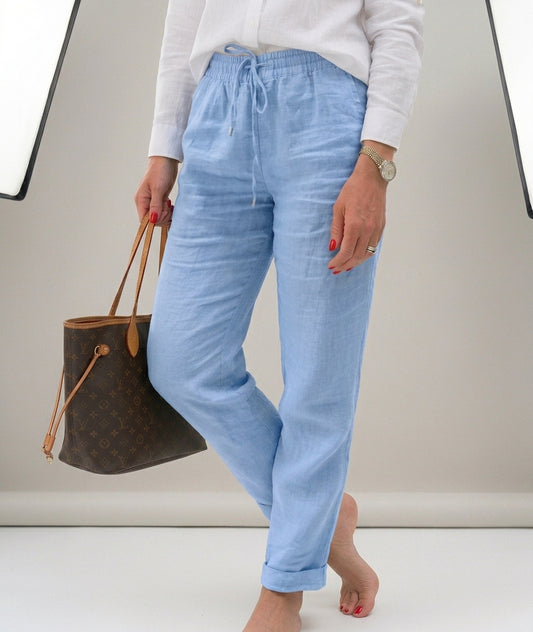 Pantalon décontracté en coton et lin